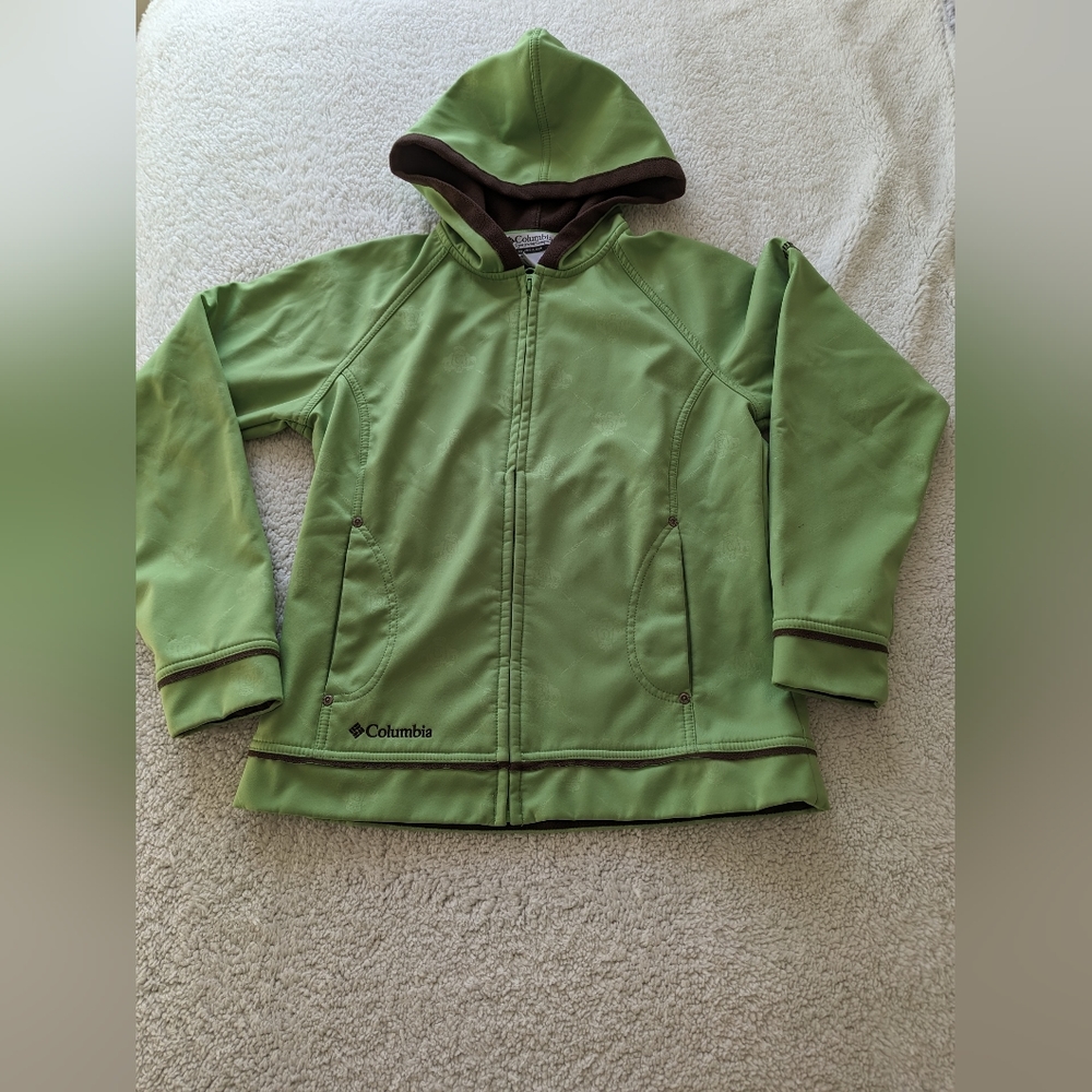 Columbia soft shell hoodie jacket, lined in fleece, lime green S. - Picture 3 of 10